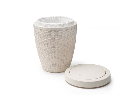 Addis Faux Rattan Round Bathroom Bin with Swing Lid - Calico Linen