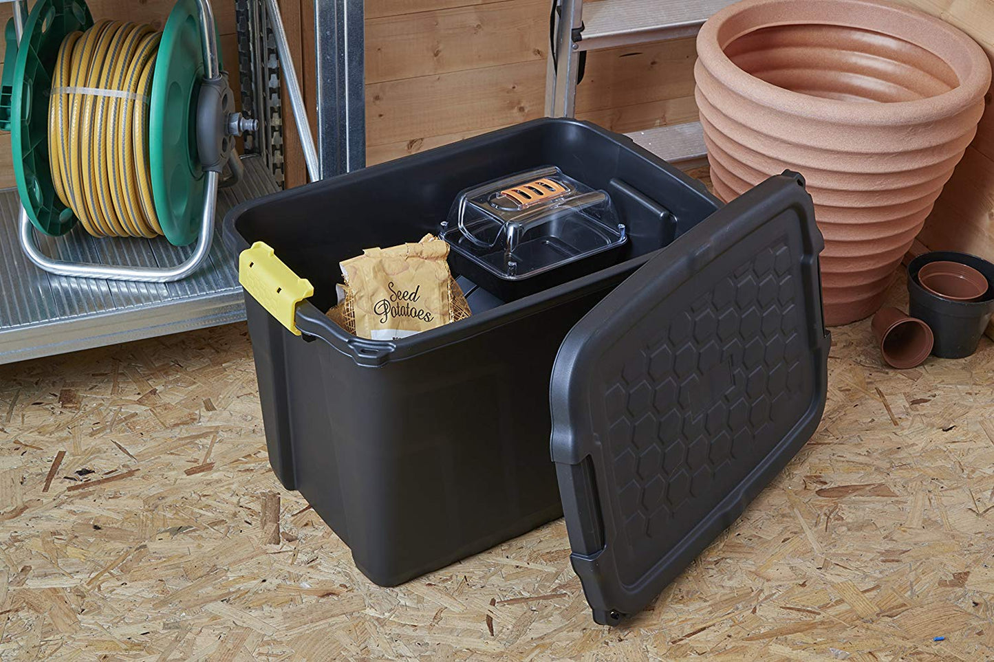 Strata 60 Litre Heavy Duty Storage Box Black/Yellow 60 x 40 x 40cm