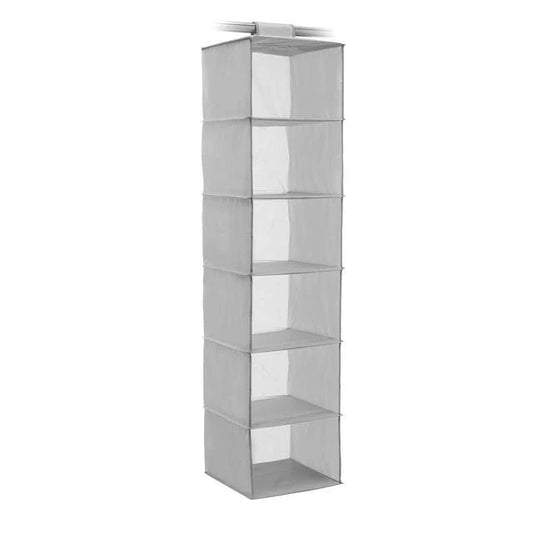 Addis Hanging Clothes 6-Shelf Wardrobe Storage Organiser - Grey