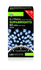 Premier Decorations 80 LED White Supabrights with Timer