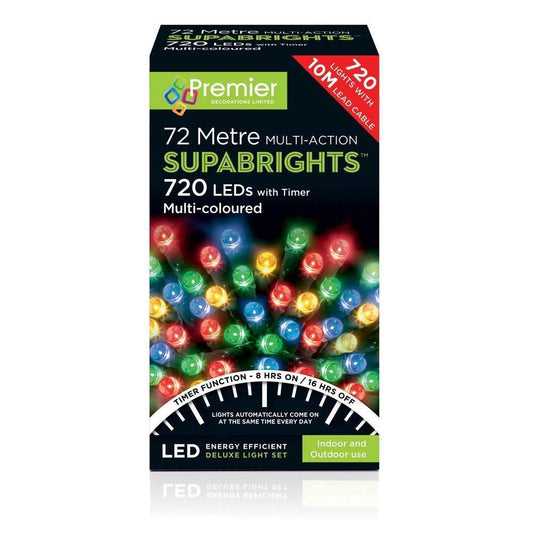 Premier Decorations 720 Multi-action LED Supabrights Multi-coloured Lights & timer