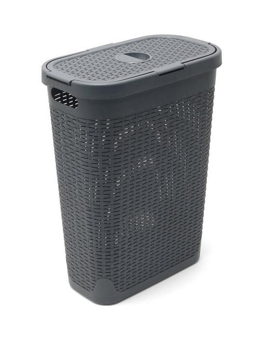 Addis Faux Rattan Slim Hamper - Charcoal