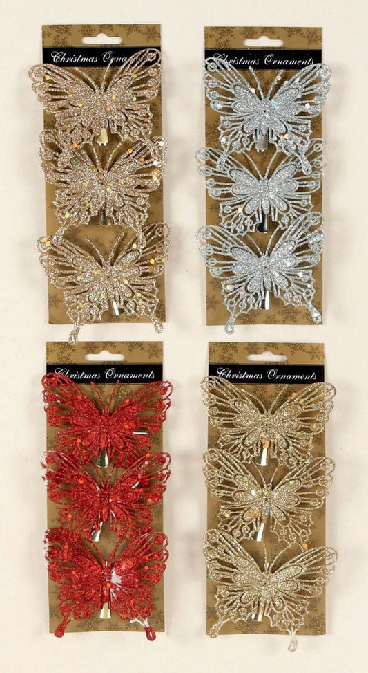 Premier Glittering Butterfly Tree Decoration (Card of 3)