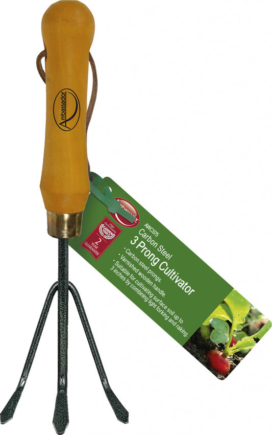 Ambassador Carbon Steel 3 Prong Cultivator