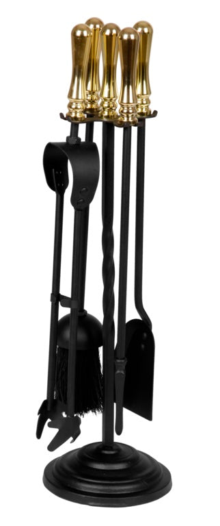 Hearth & Home Black Companion Set with Round Base & Brass Handles 5-Piece 19"