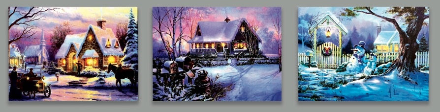 Premier Decorations Canvas 30 x 40cm 4 LEDs Snowy House Scene