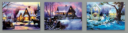 Premier Decorations Canvas 30 x 40cm 4 LEDs Snowy House Scene