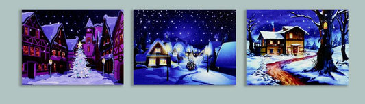 Premier Decorations Canvas 30 x 40cm 4 LEDs Top Snowing Houses - with Timer