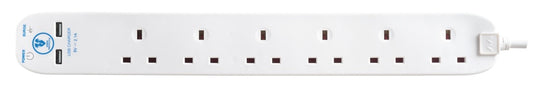 Masterplug 6-Gang Surge Extension Lead With 2 USB Ports