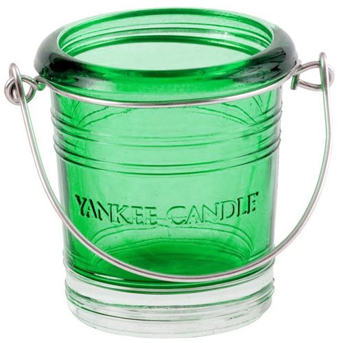 Yankee Candles Glass Bucket Votive Holder Emerald Green